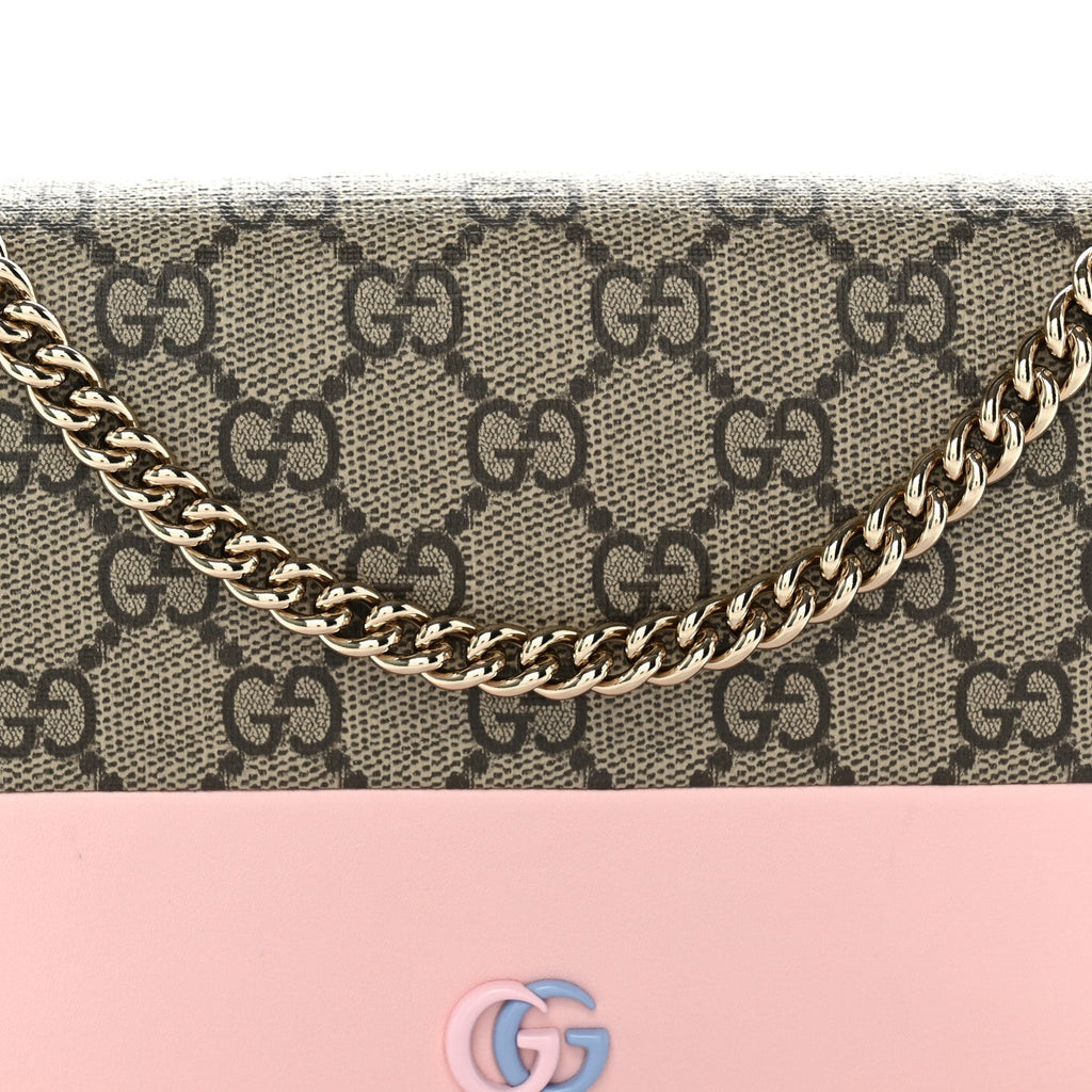 GG Supreme Monogram Bi-Color GG Marmont Chain Wallet Souffle Rose Ebony