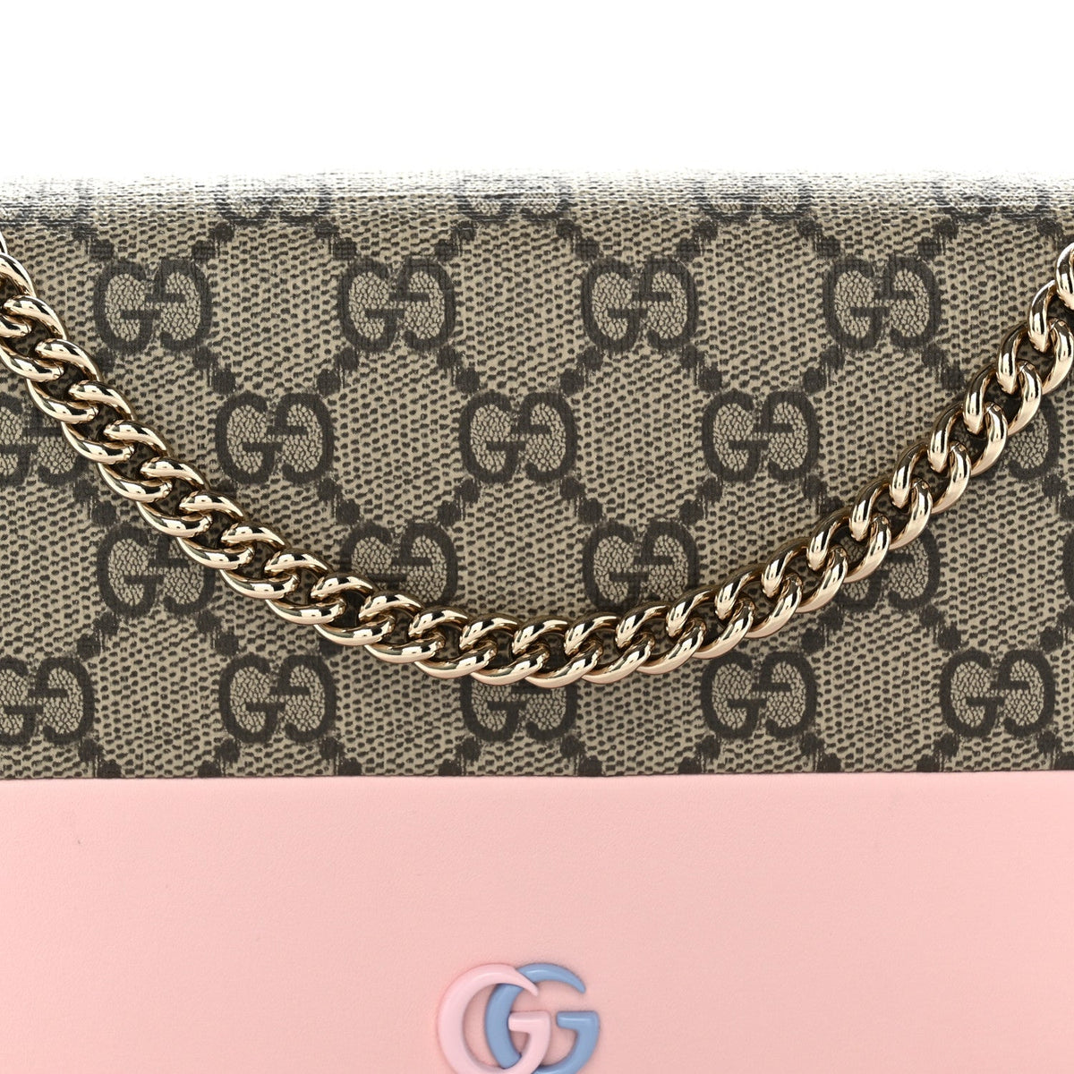 GG Supreme Monogram Bi-Color GG Marmont Chain Wallet Souffle Rose Ebony