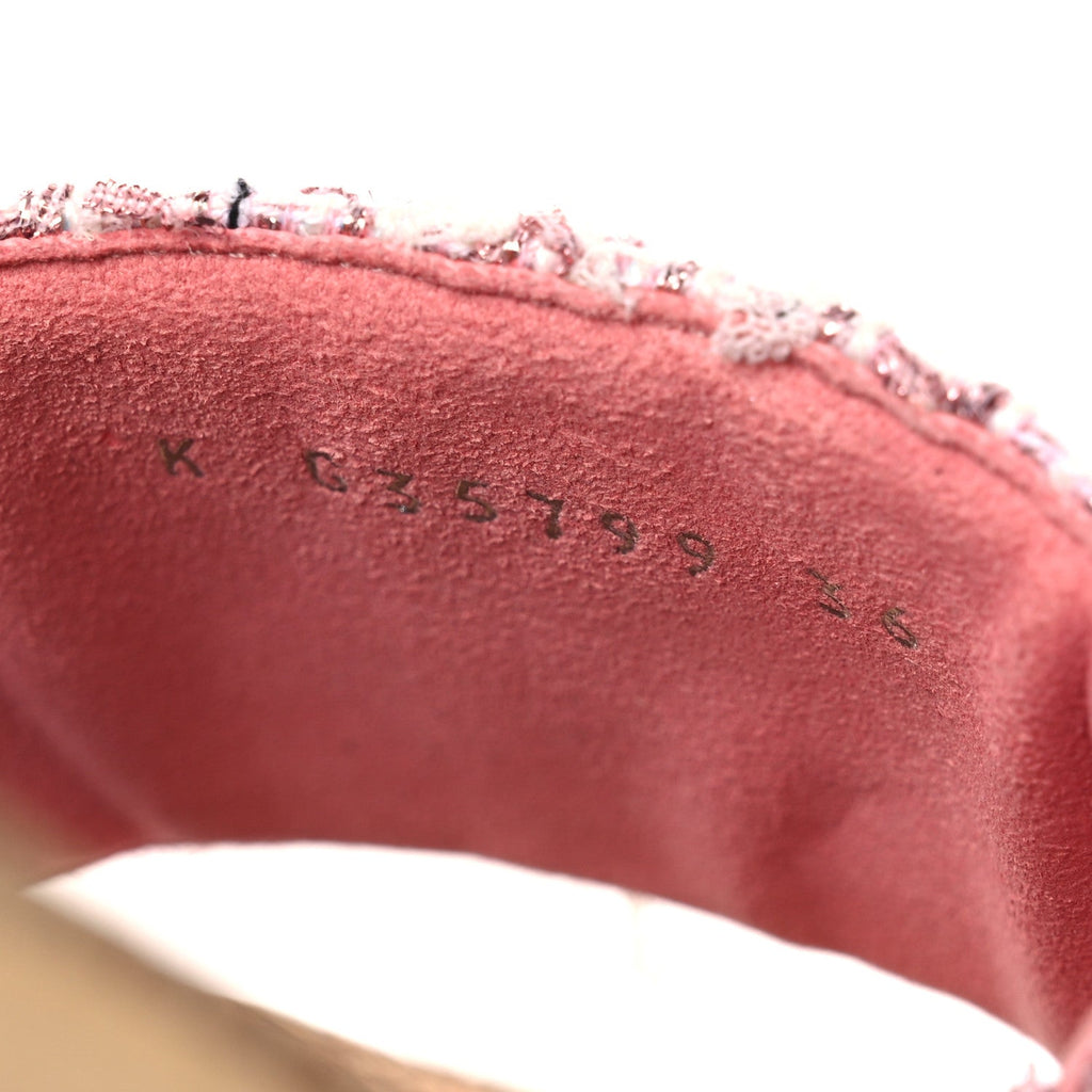 Tweed Lambskin Cork CC Mule Sandals 36 Pink Red