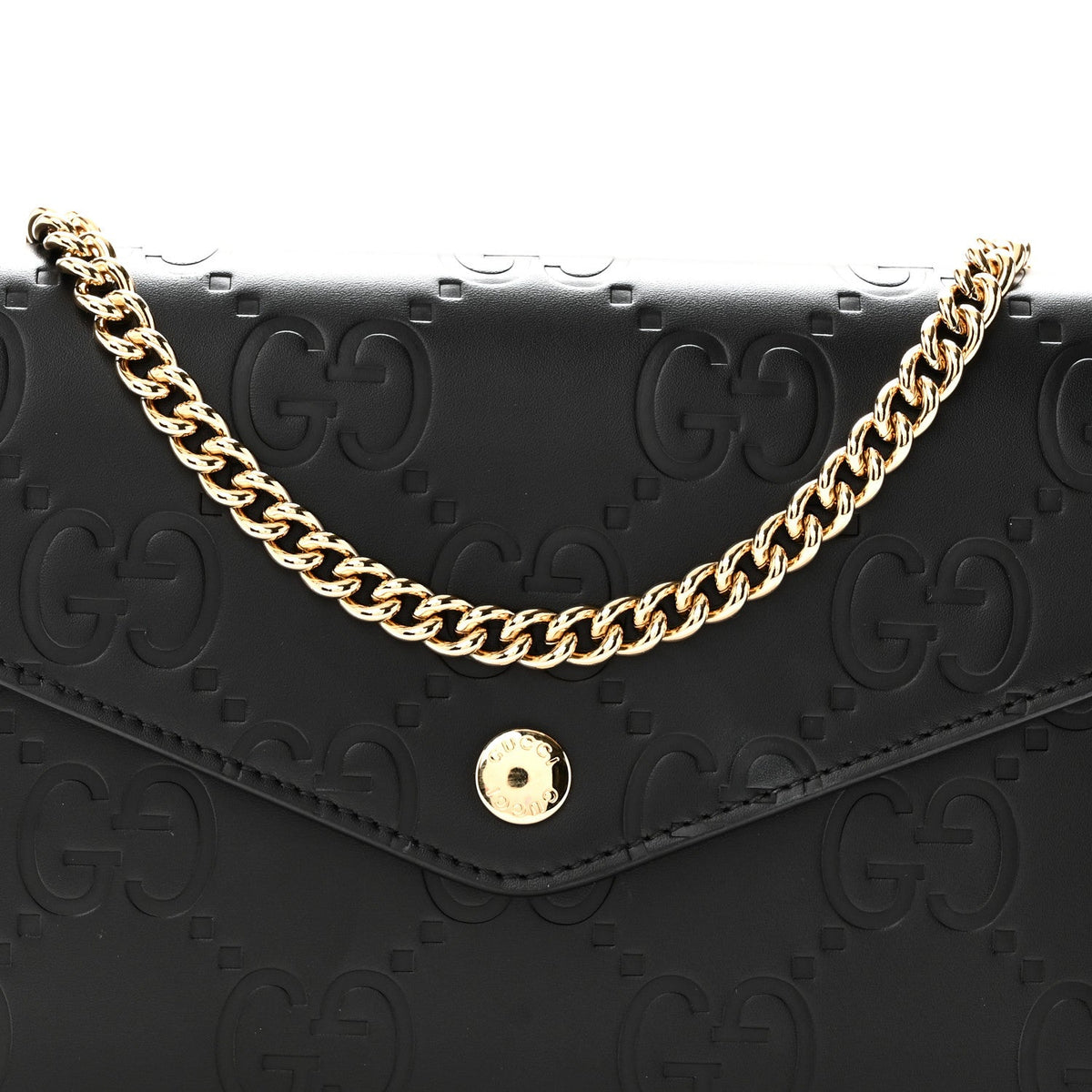 Calfskin GG Debossed Chain Wallet Black