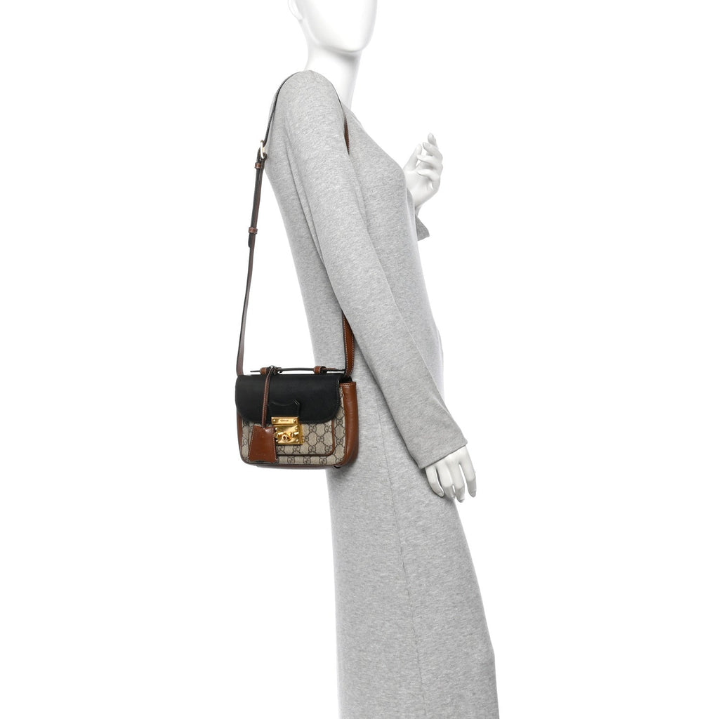 GG Supreme Monogram New Sakai Lux Calfskin Mini Padlock Flap Pocket Shoulder Bag Beige Ebony Black Cuir