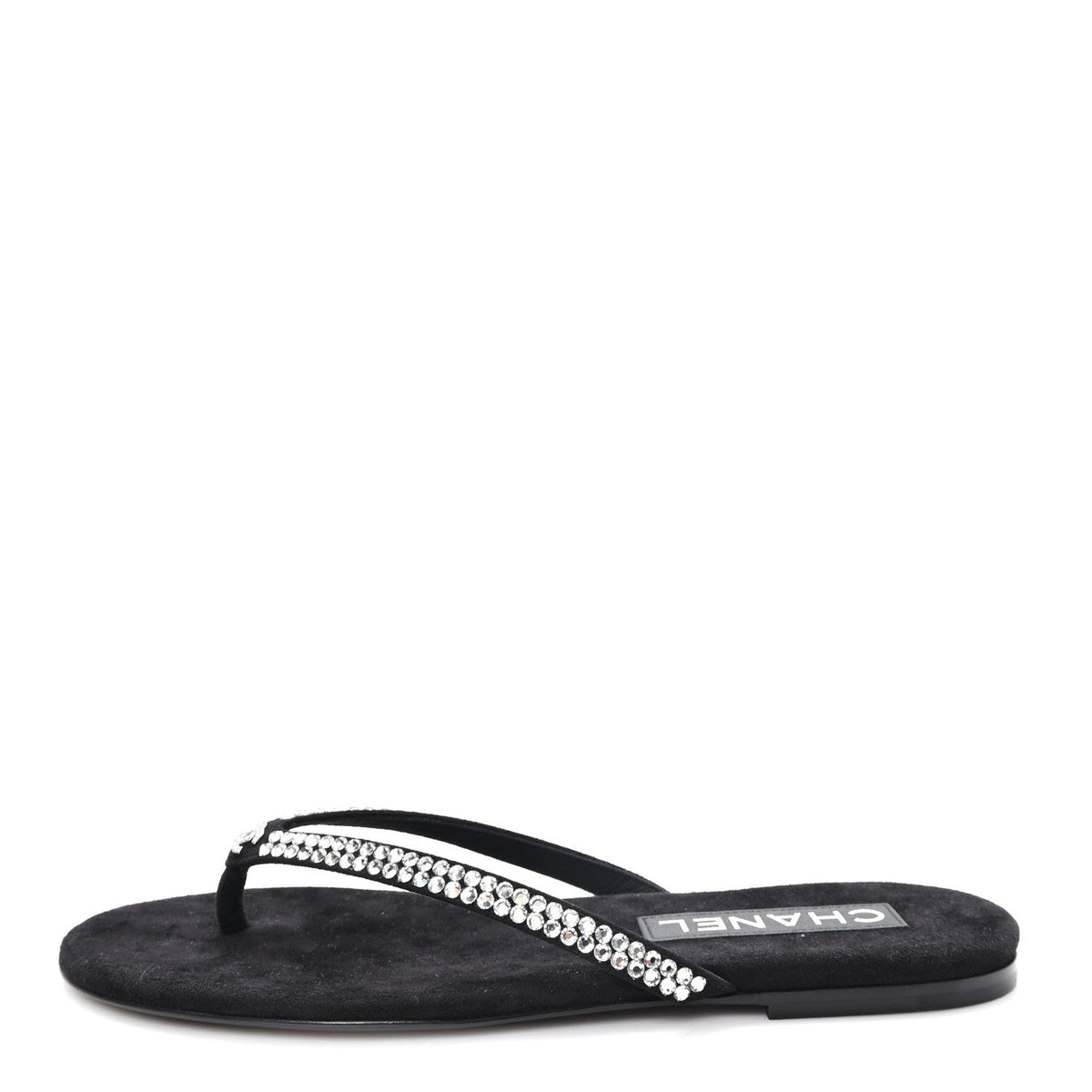 Suede Kidskin Strass CC Thong Sandals 36 Black