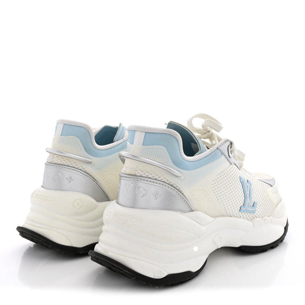 Metallic Calfskin Technical Mesh Rubber Run 55 Sneakers 36 Bleu Clair