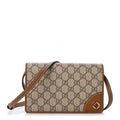 GG Emblem Monogram Wallet With Strap Beige Brown