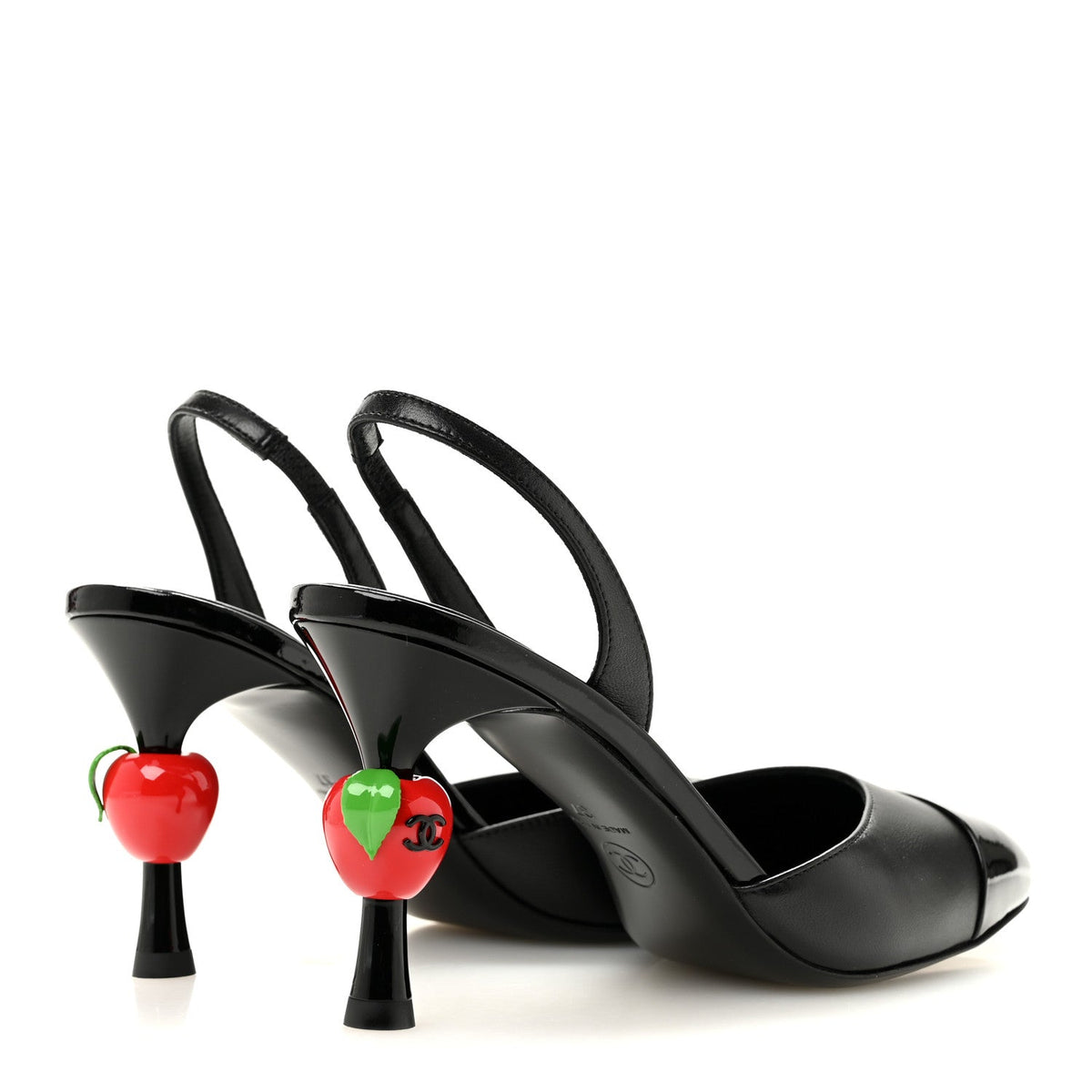 Lambskin Patent Cap Toe CC Apple Slingback Pumps 37 Black