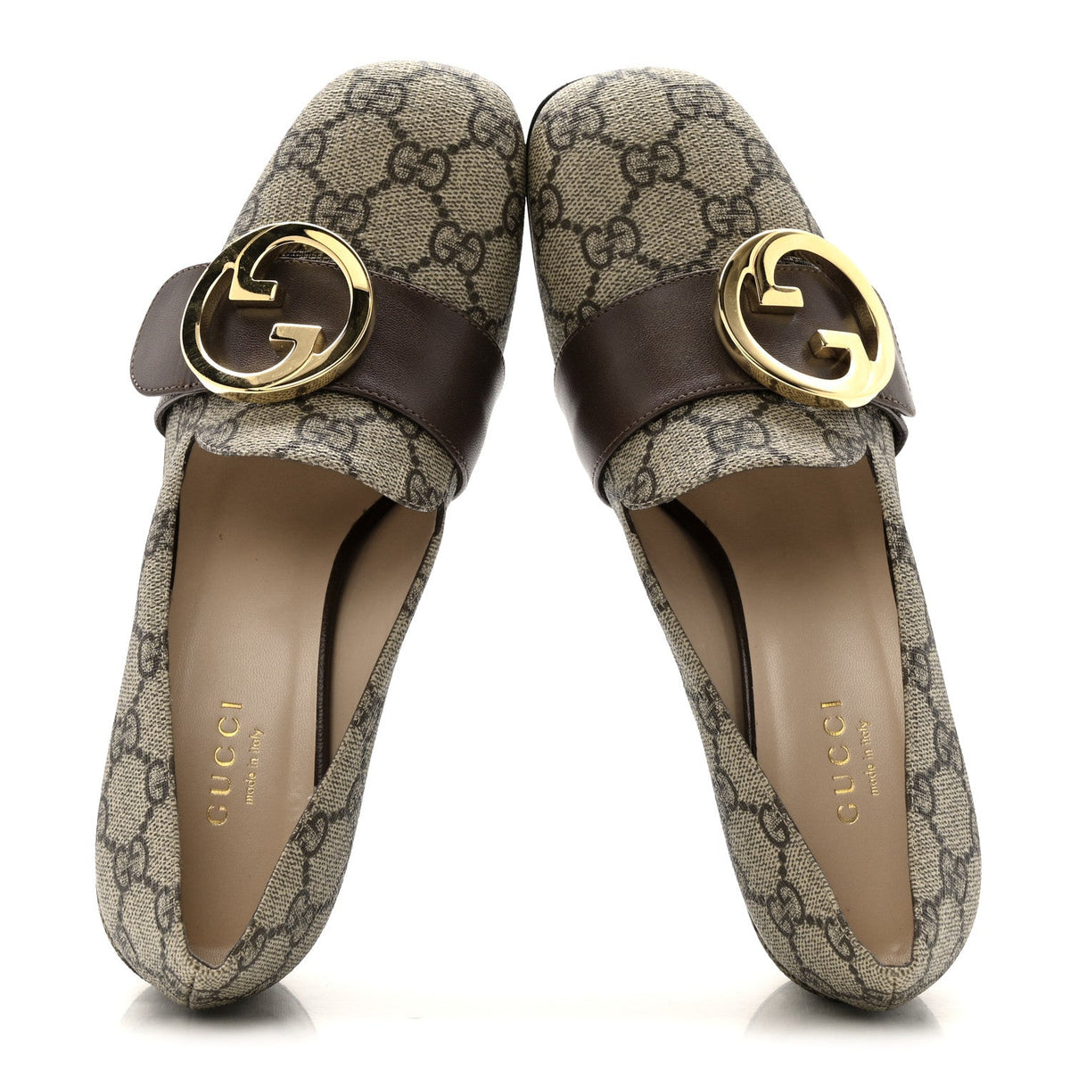 GG Supreme Monogram Malaga Kid Blondie Pumps 35.5 Beige Ebony New Acero