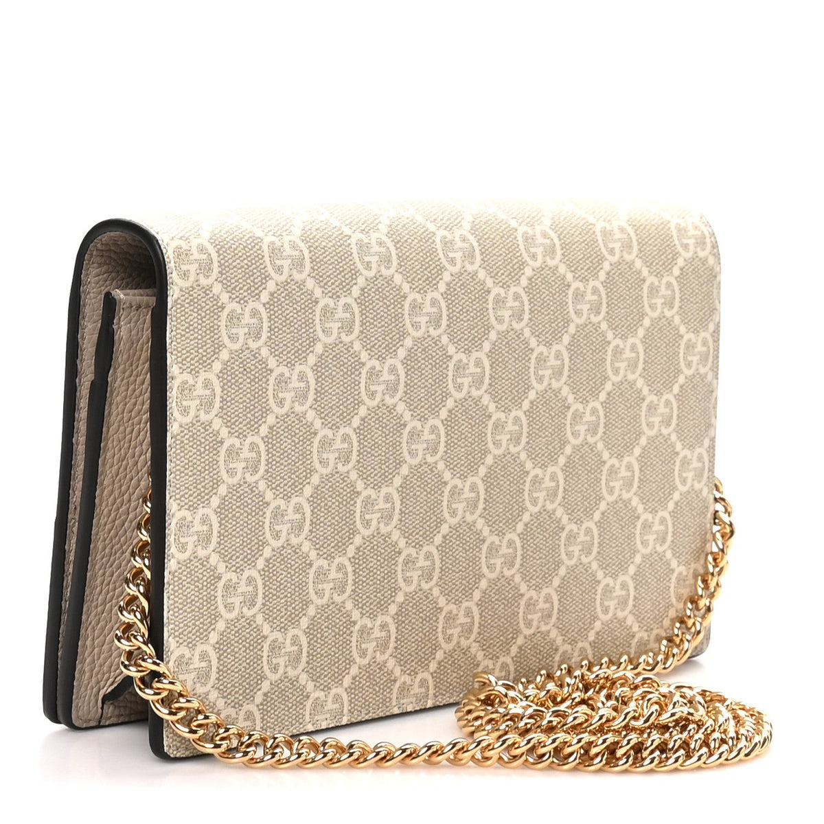 Dollar Calfskin GG Supreme Monogram Mini GG Marmont Chain Wallet Beige White