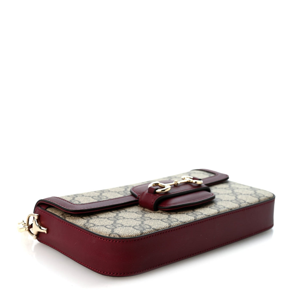 GG Supreme Monogram Azalea Calfskin Horsebit 1955 Mini Bag Beige Ebony Rosso Ancora