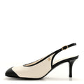 Lambskin Patent Calfskin Cap Toe CC Slingback Pumps 38.5 White Black
