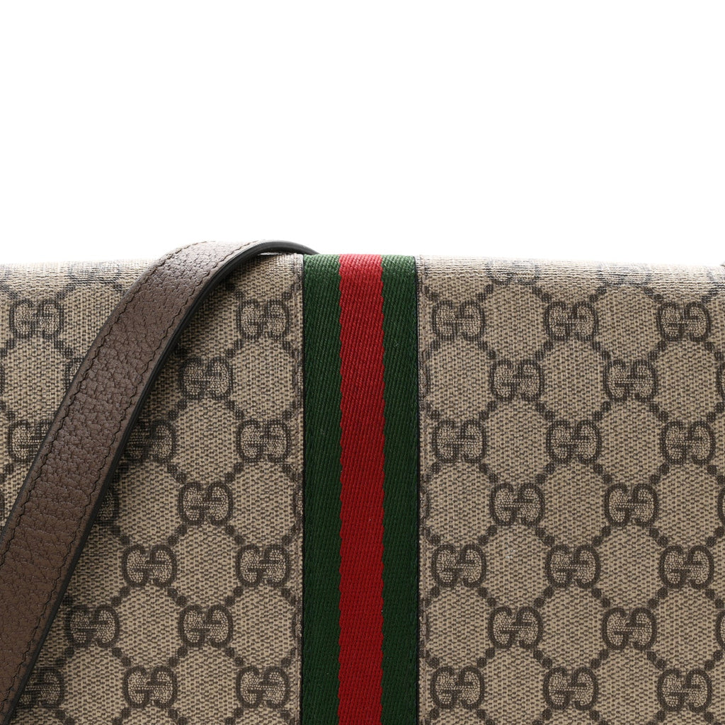 GG Supreme Monogram Web Small Ophidia Flap Messenger Bag Brown