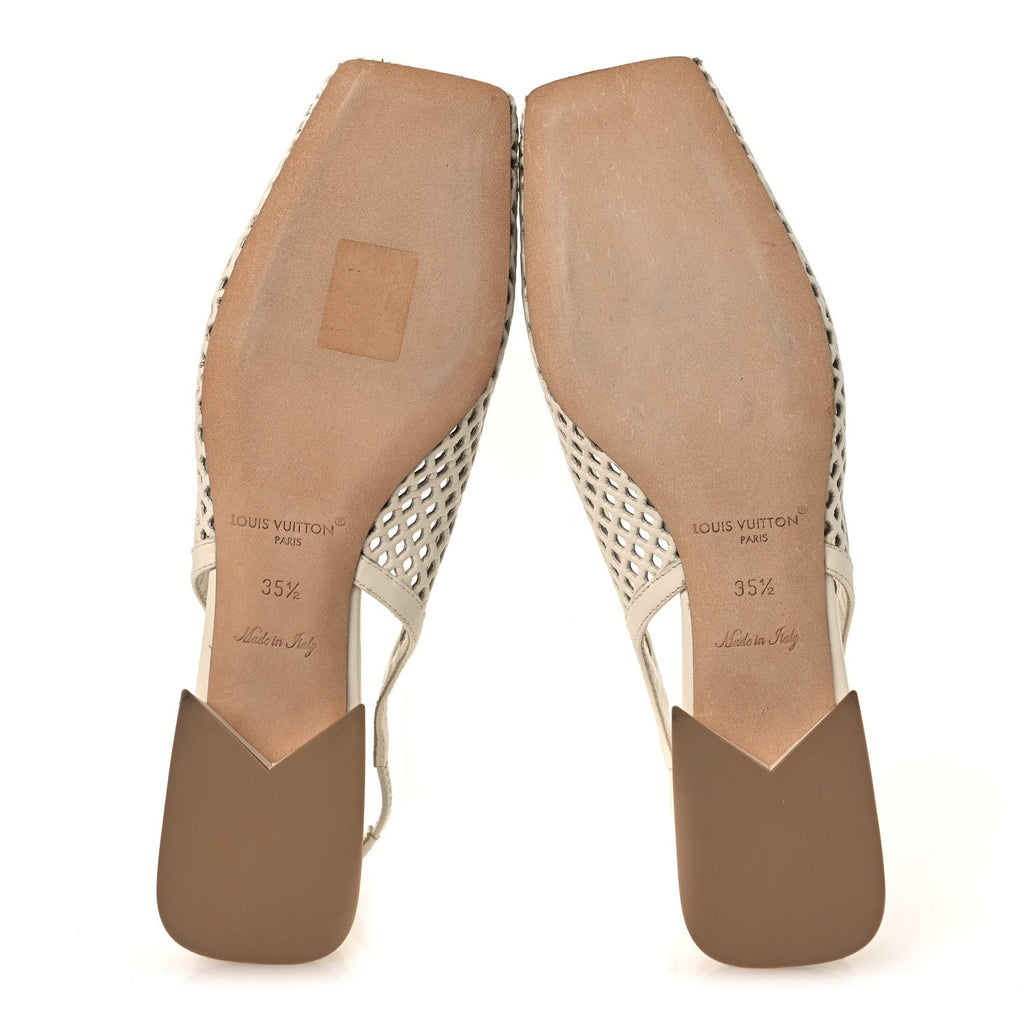 Calfskin Perforated Shake Slingback Pumps 35.5 Creme Beige