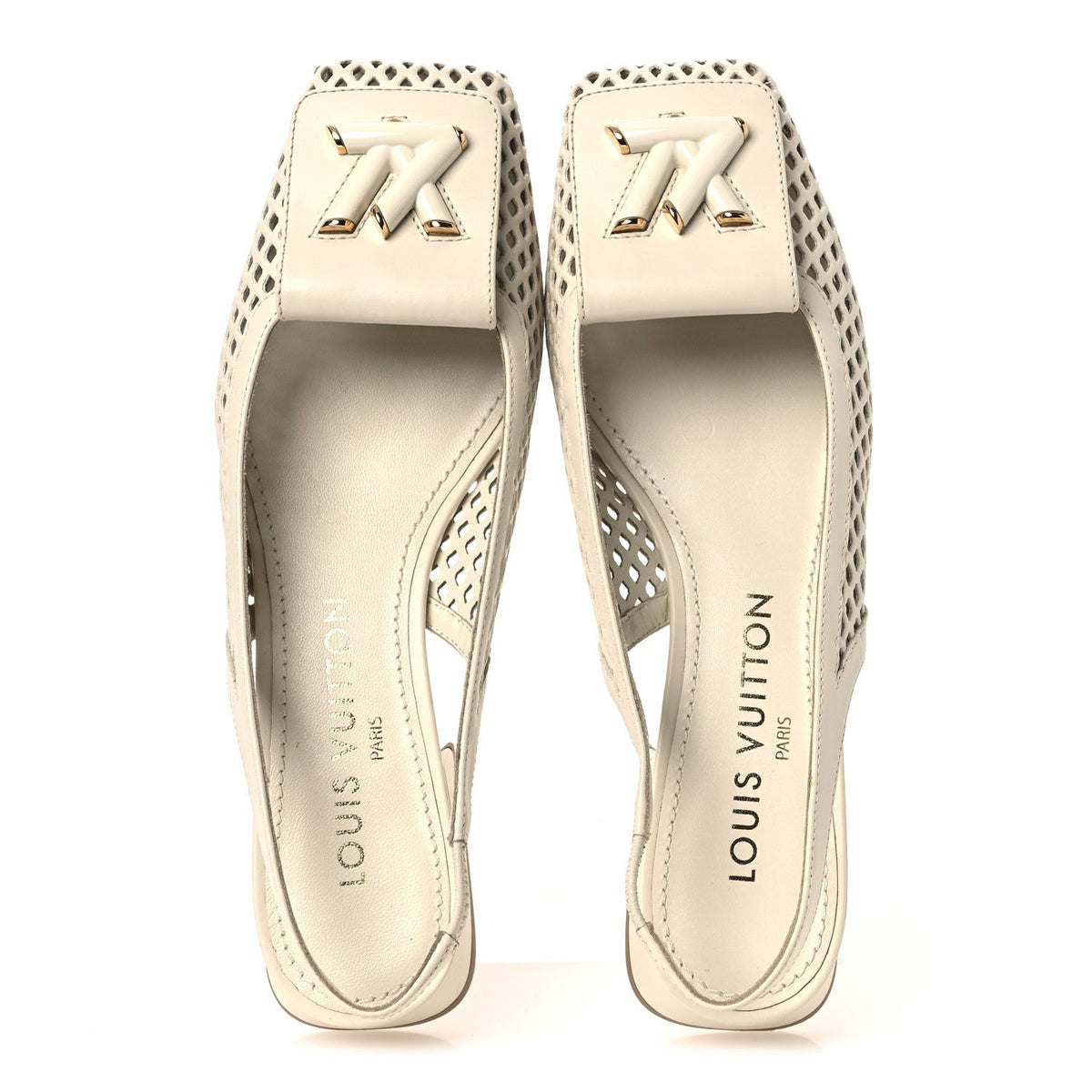 Calfskin Perforated Shake Slingback Pumps 35.5 Creme Beige