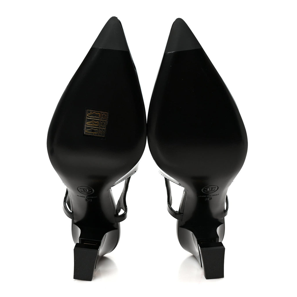 Patent Calfskin Slingback CC Cutout Pumps 38 Black