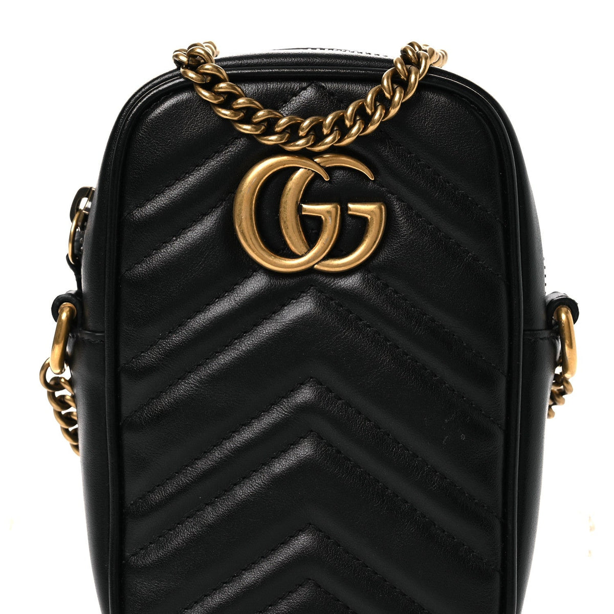 Calfskin Matelasse Mini GG Marmont Crossbody Bag Black
