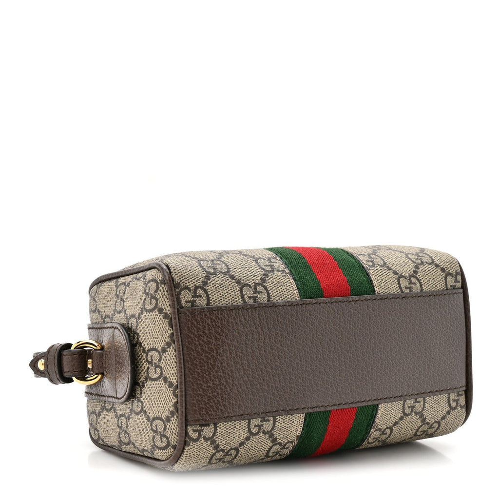 GG Supreme Monogram Textured Dollar Calfskin Web Super Mini Ophidia Top Handle Bowler Bag Beige Ebony New Acero