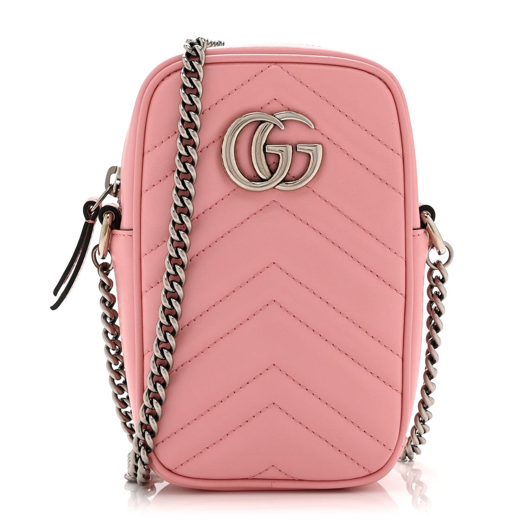 Calfskin Matelasse Mini GG Marmont Crossbody Bag Wild Rose