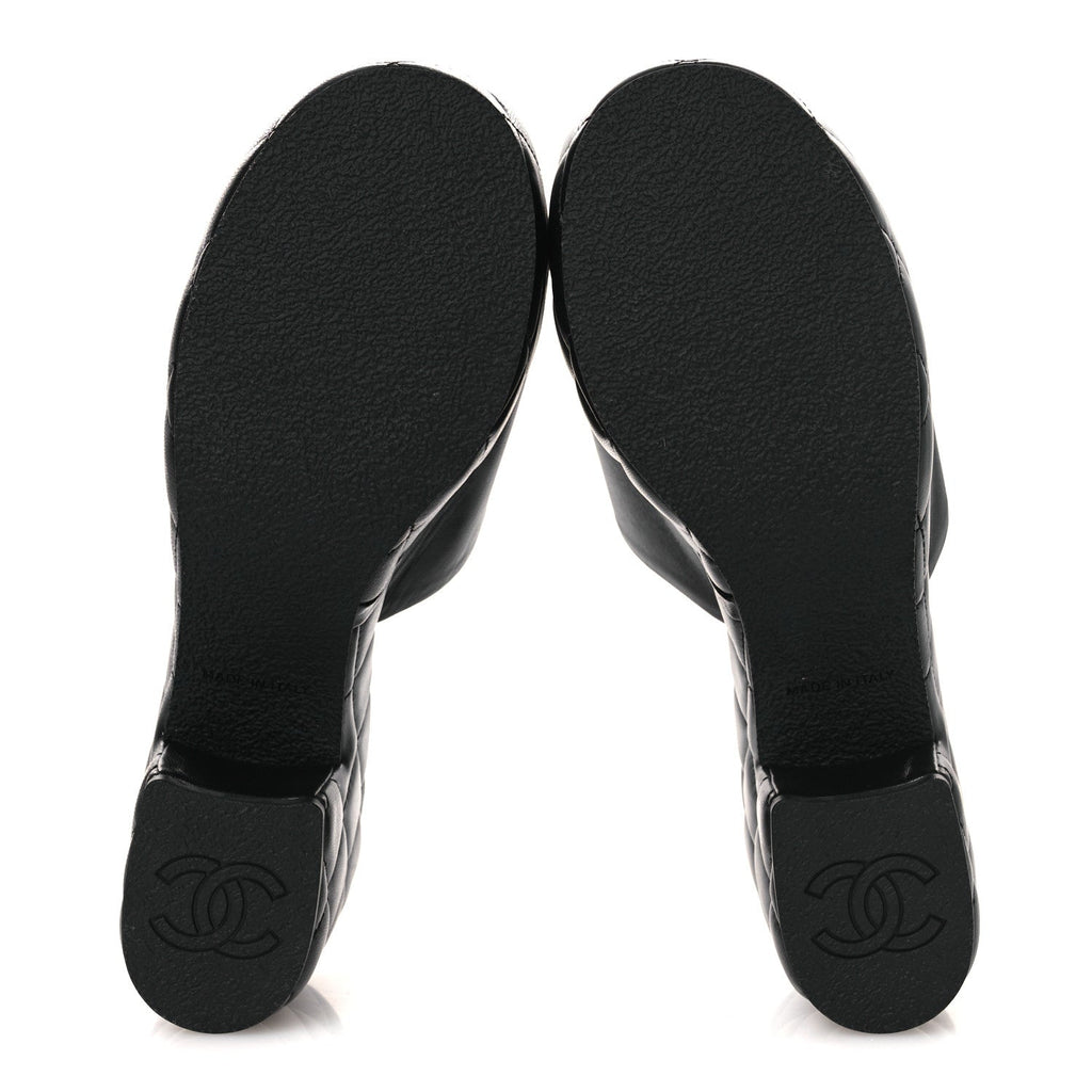 Lambskin Quilted CC Platform Mules 40 Black