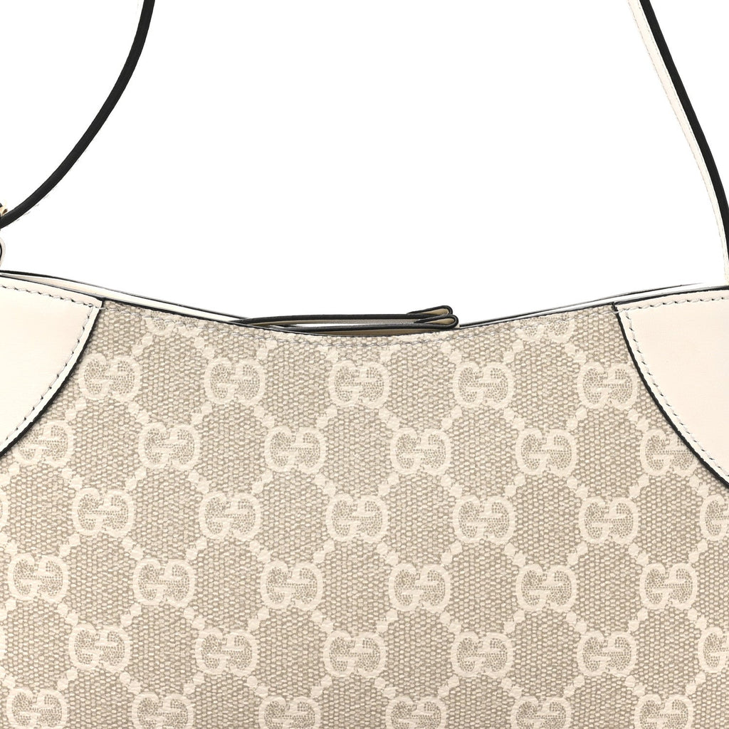 GG Monogram Calfskin Small Emblem Shoulder Bag Beige Mystic White