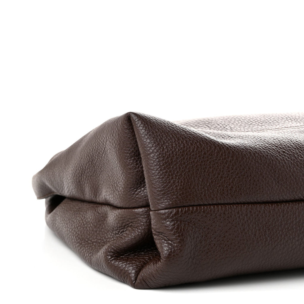 Grained Calfskin Softbit Maxi Shoulder Bag Dark Brown