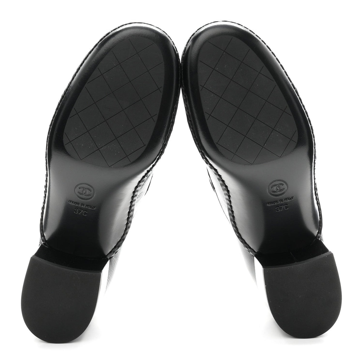 Shiny Calfskin Metal CC Loafers 37 Black