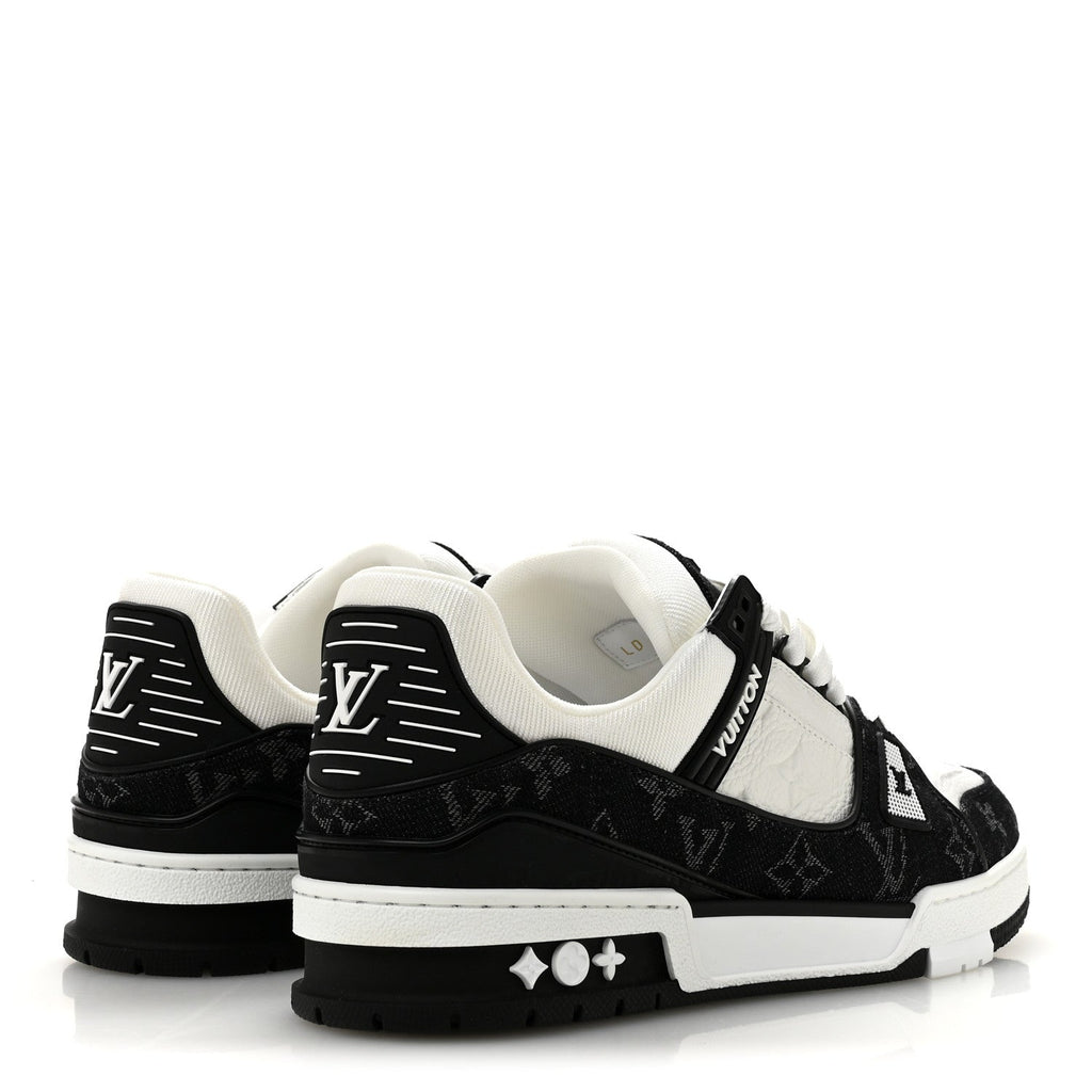 Calfskin Embossed Monogram Denim Womens LV Trainer Sneakers 41 Black 41 Black