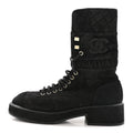 Suede Quilted Lace Up Combat Boots 38.5 Black