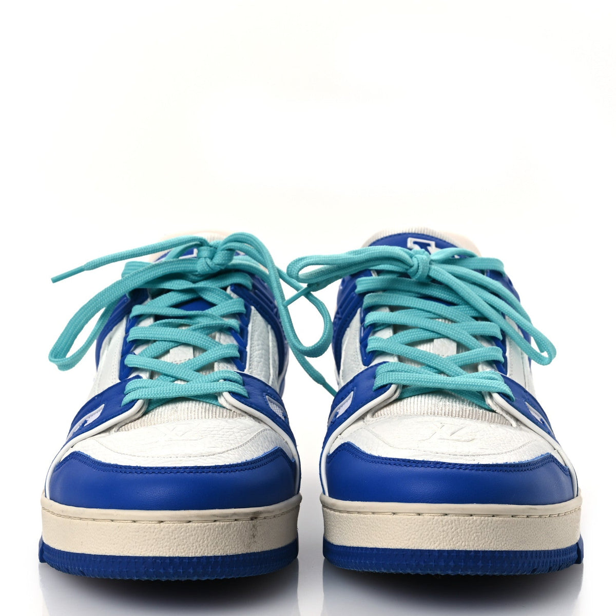 Calfskin Embossed Monogram Mens LV Trainer Sneakers 8.5 Blue