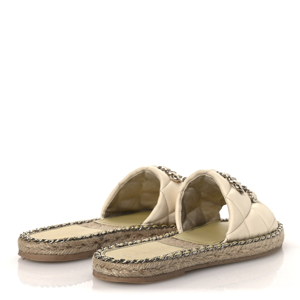 Lambskin Quilted CC Chain Espadrille Mules 38 White