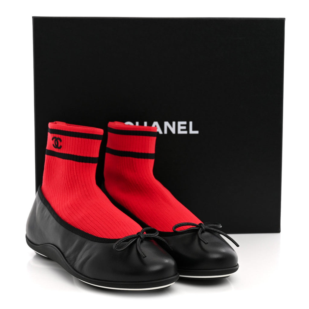 Lambskin Knit CC Ballerina Sneakers 37.5 Black Red