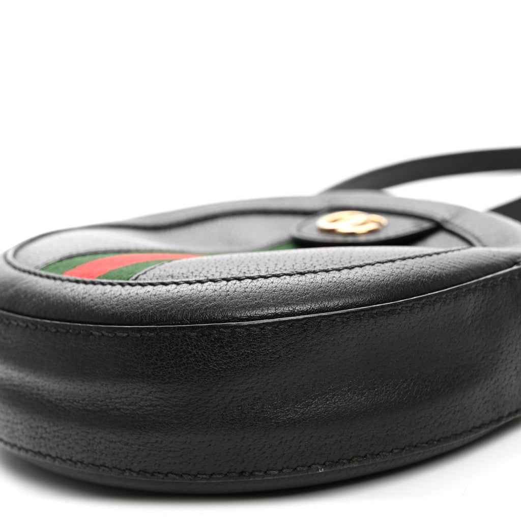 Grained Calfskin Web Mini Ophidia Round Shoulder Bag Black