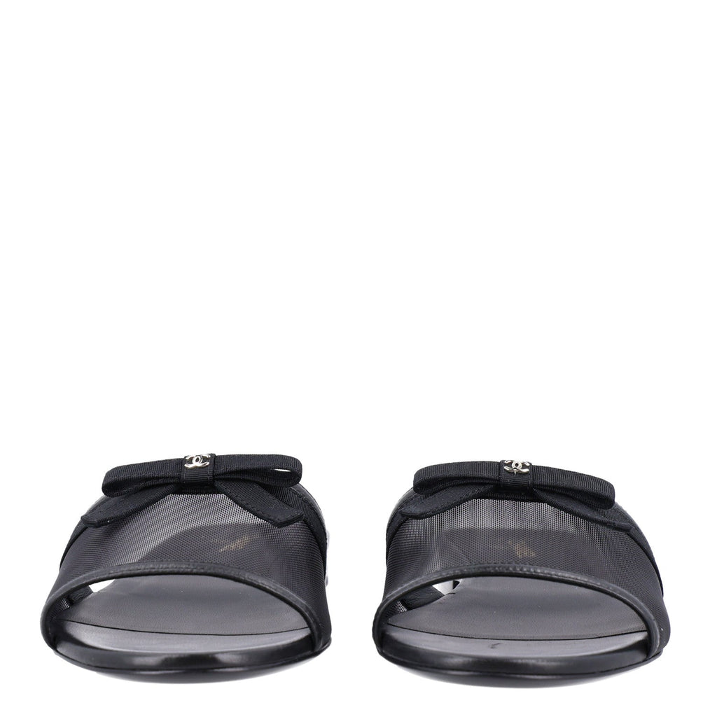 Mesh Lambskin CC Bow Mules 39.5 Black