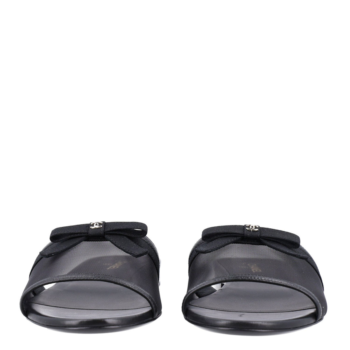 Mesh Lambskin CC Bow Mules 39.5 Black