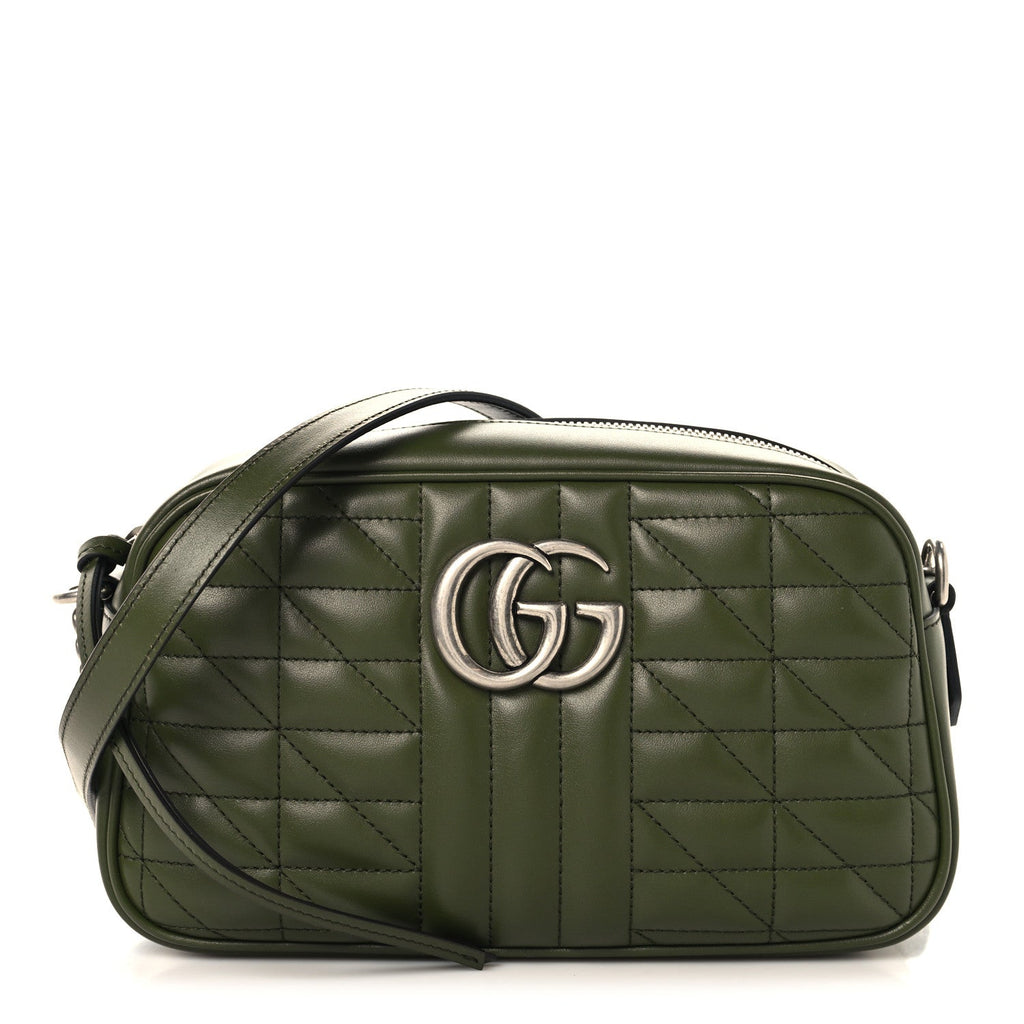 Calfskin Matelasse Aria Small GG Marmont Chain Shoulder Bag Military Wood