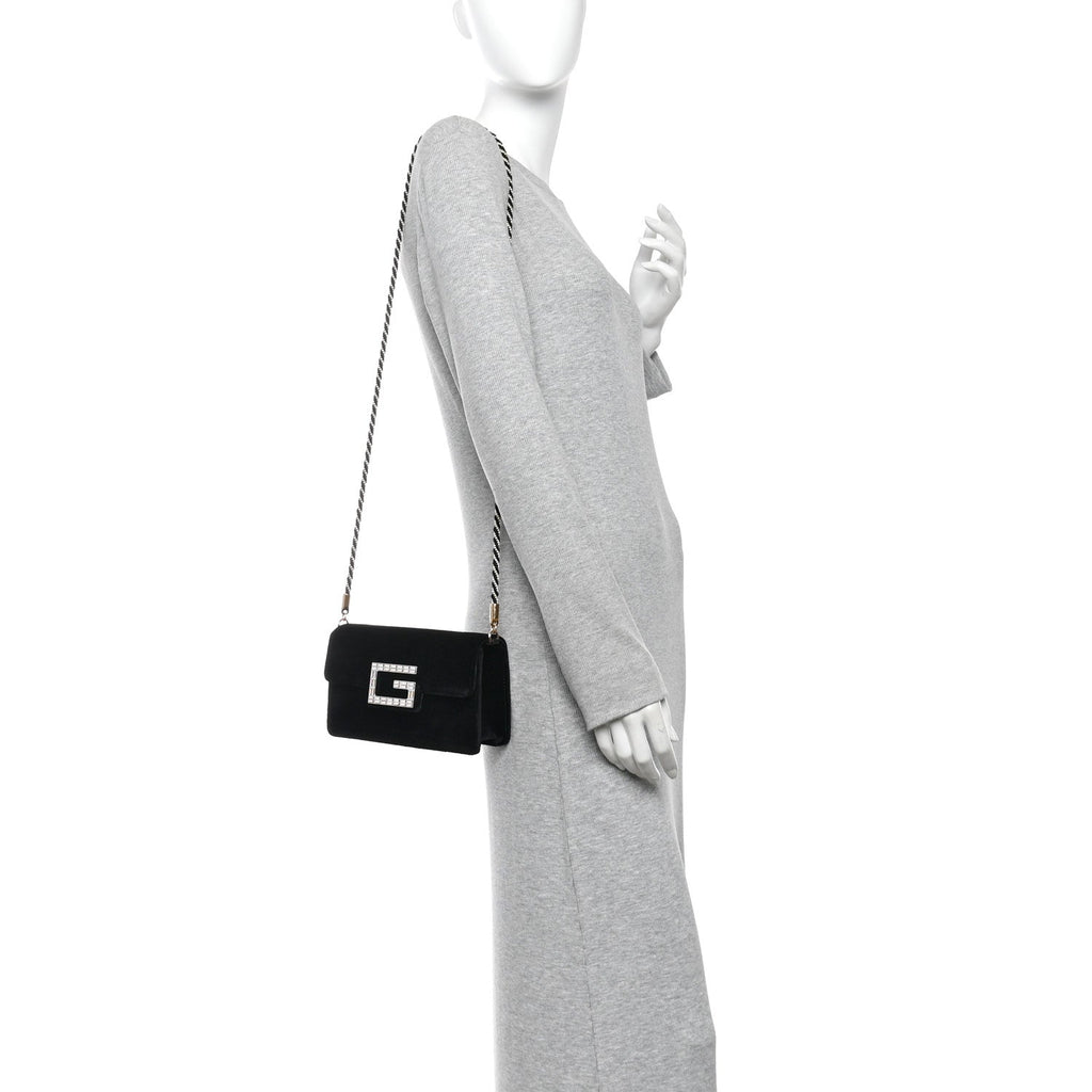 Velvet Crystal Square G Shoulder Bag Black