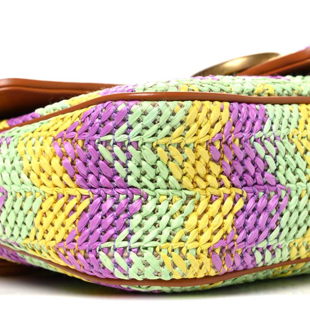 Calfskin Raffia Woven Small GG Marmont Shoulder Bag Multicolor