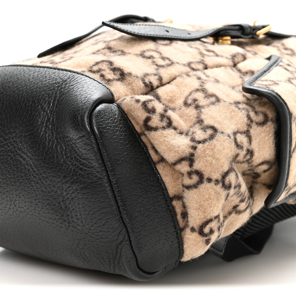 Covered Wool GG Monogram Small Double Buckle Backpack Beige Ebony Black
