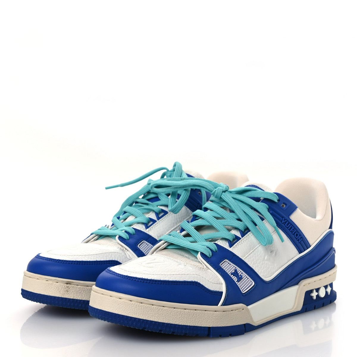 Calfskin Embossed Monogram Mens LV Trainer Sneakers 8.5 Blue