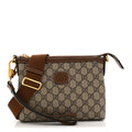 GG Supreme Monogram Azalea Calfskin Small Retro Interlocking G Wristlet Messenger Bag Beige Ebony Brown Sugar