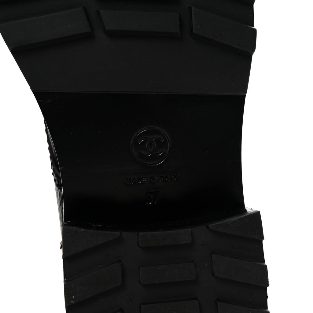 Shiny Calfskin Velvet Pearl Combat Short Boots 37 Black