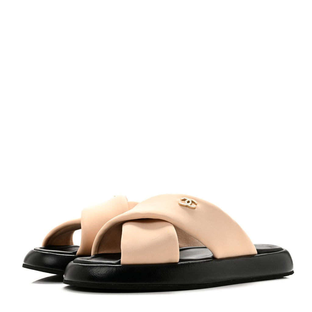 Fabric CC Mules Sandals 40 Light Beige