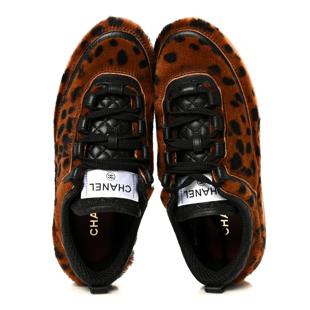 Lambskin Cheetah Print Quilted Sneakers 38 Brown Black 37 Brown Black