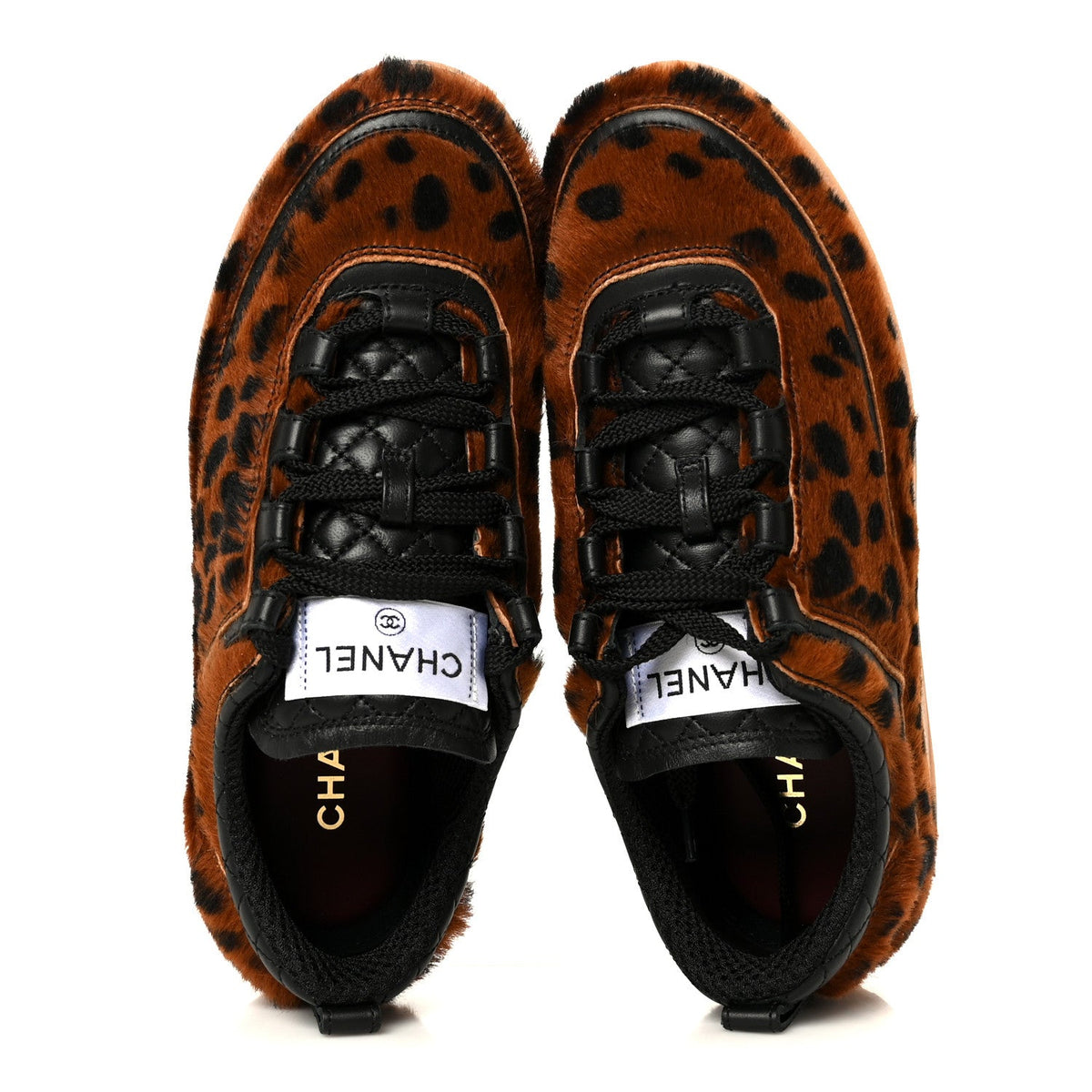 Lambskin Cheetah Print Quilted Sneakers 38 Brown Black 37 Brown Black