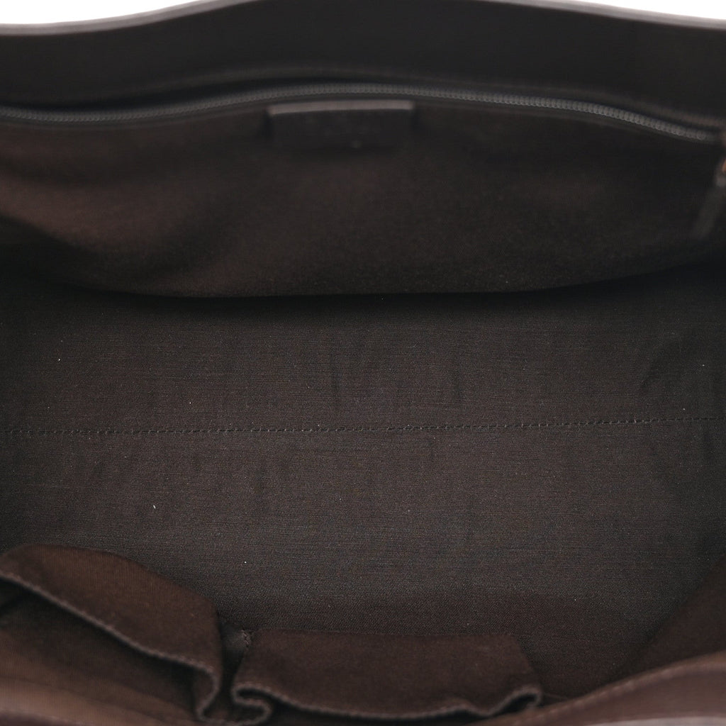 Calfskin Medium Braided Handle Gifford Tote Dark Brown
