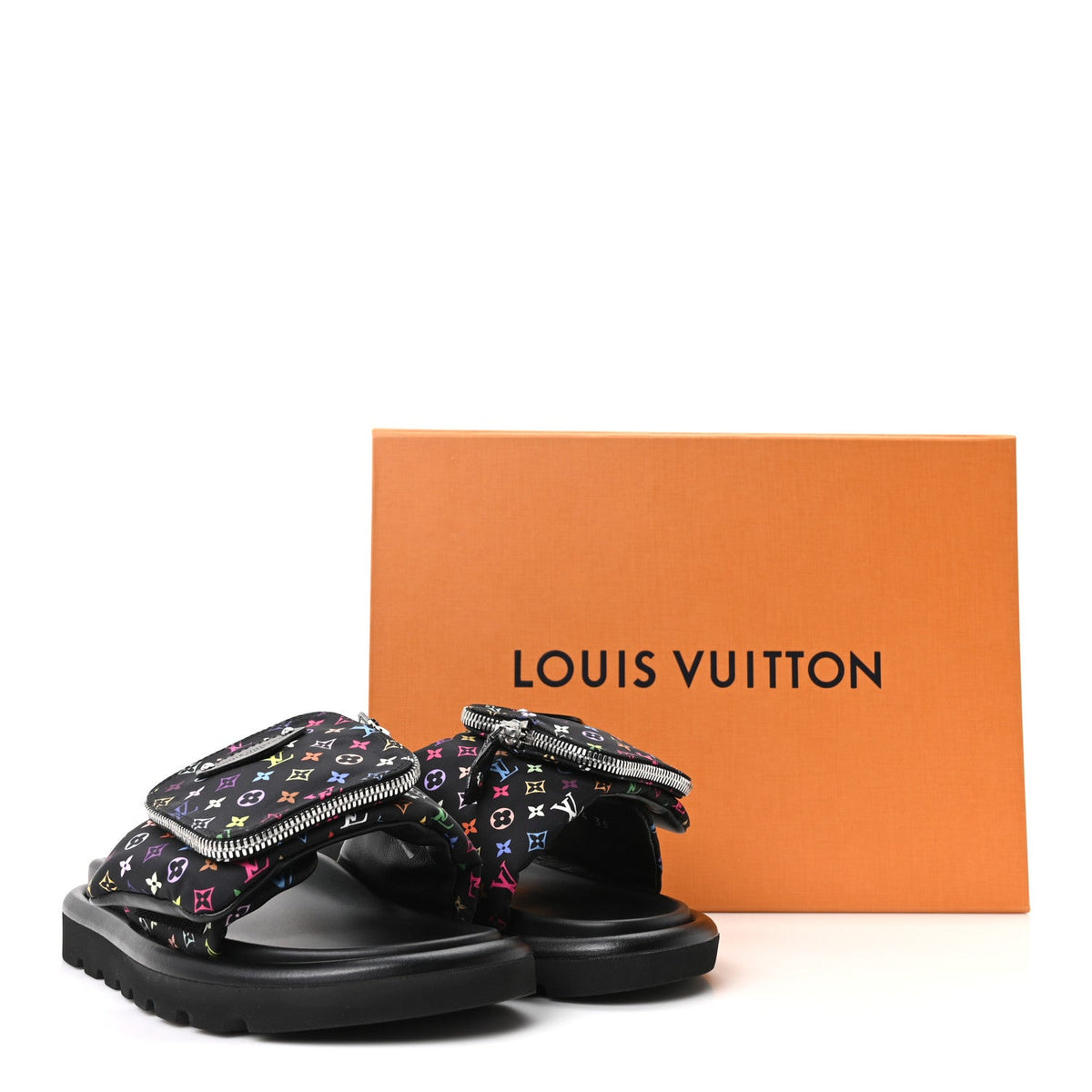 LV X TM Monogram Multicolor Pool Pillow Flat Comfort Mule 35 Black
