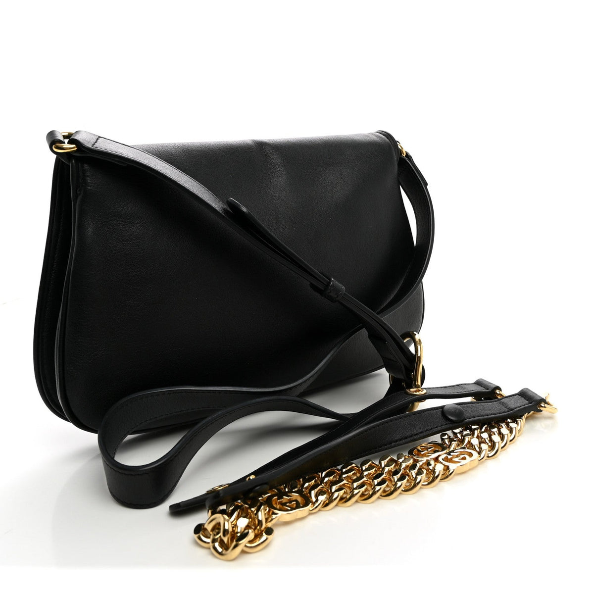 Roxy Calfskin Blondie Chain Shoulder Flap Bag Black