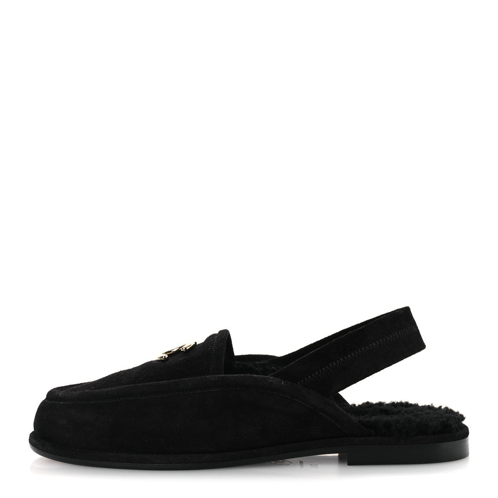 Suede Calfskin CC Slingback Loafers 37.5 Black
