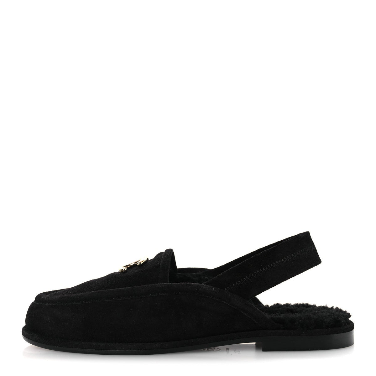 Suede Calfskin CC Slingback Loafers 37.5 Black