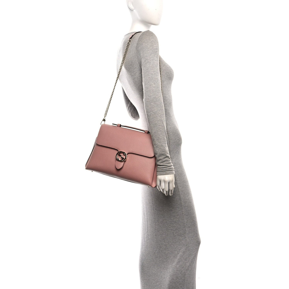 Dollar Calfskin Medium Interlocking G Top Handle Shoulder Bag Soft Pink