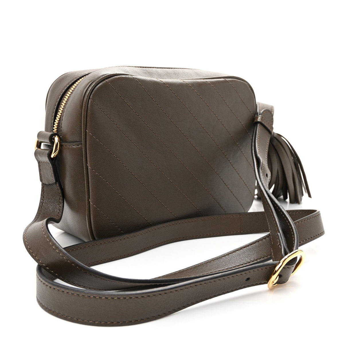 Sakai Be Green Calfskin Diagonal Stitched Small Blondie Shoulder Bag Craclet Brown