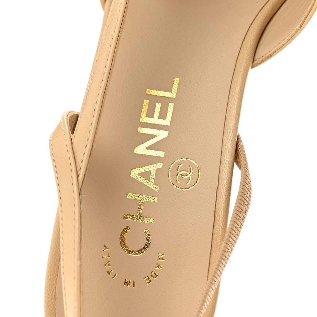 Goatskin Grosgrain Cap Toe CC Slingback Pumps 38 Beige Black